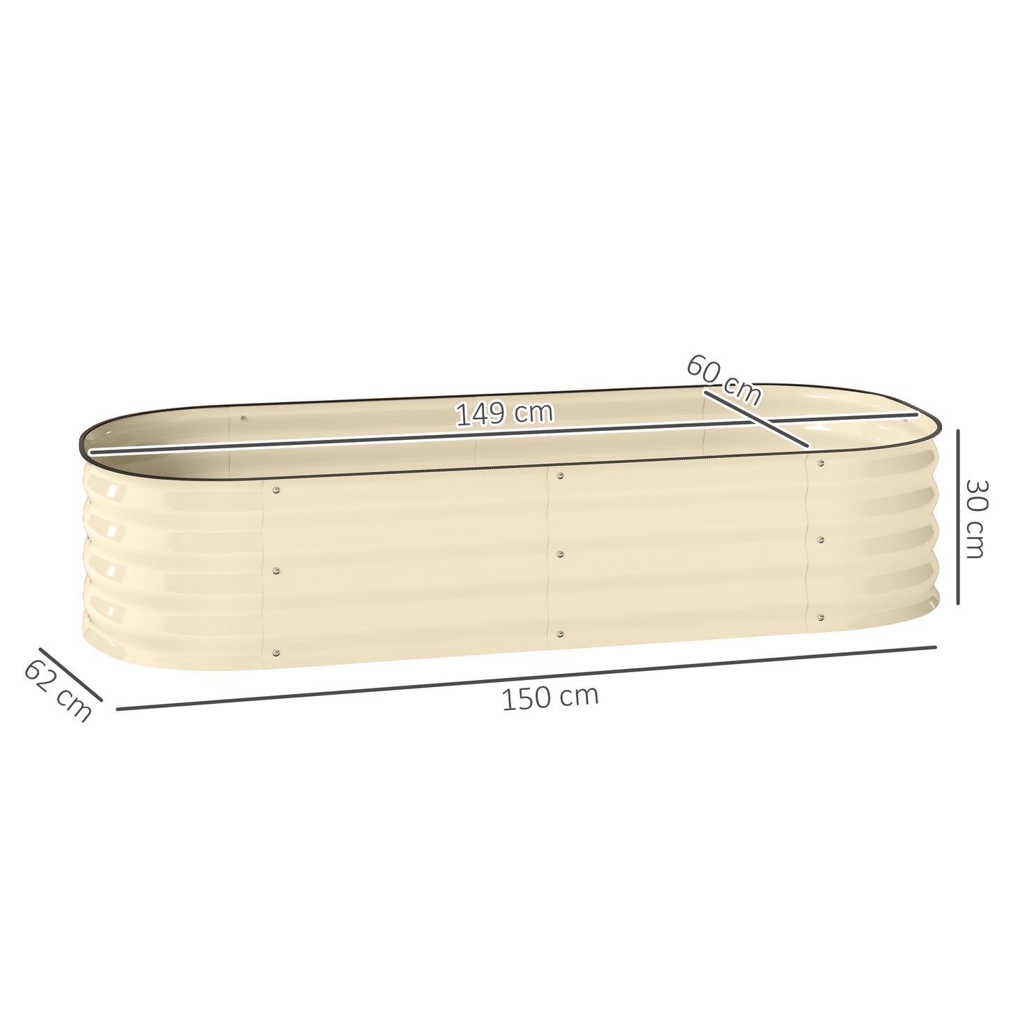 Galvanised Raised Garden Bed with Safety Edging, Cream White