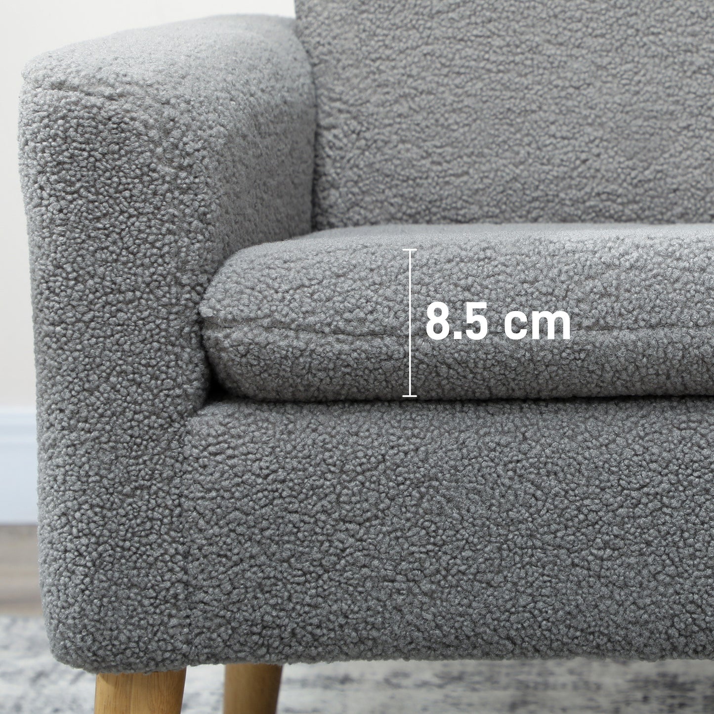 Modern Accent Chair with Wood Legs, Wide Seat, Teddy Armchair, Grey