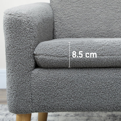 Modern Accent Chair with Wood Legs, Wide Seat, Teddy Armchair, Grey