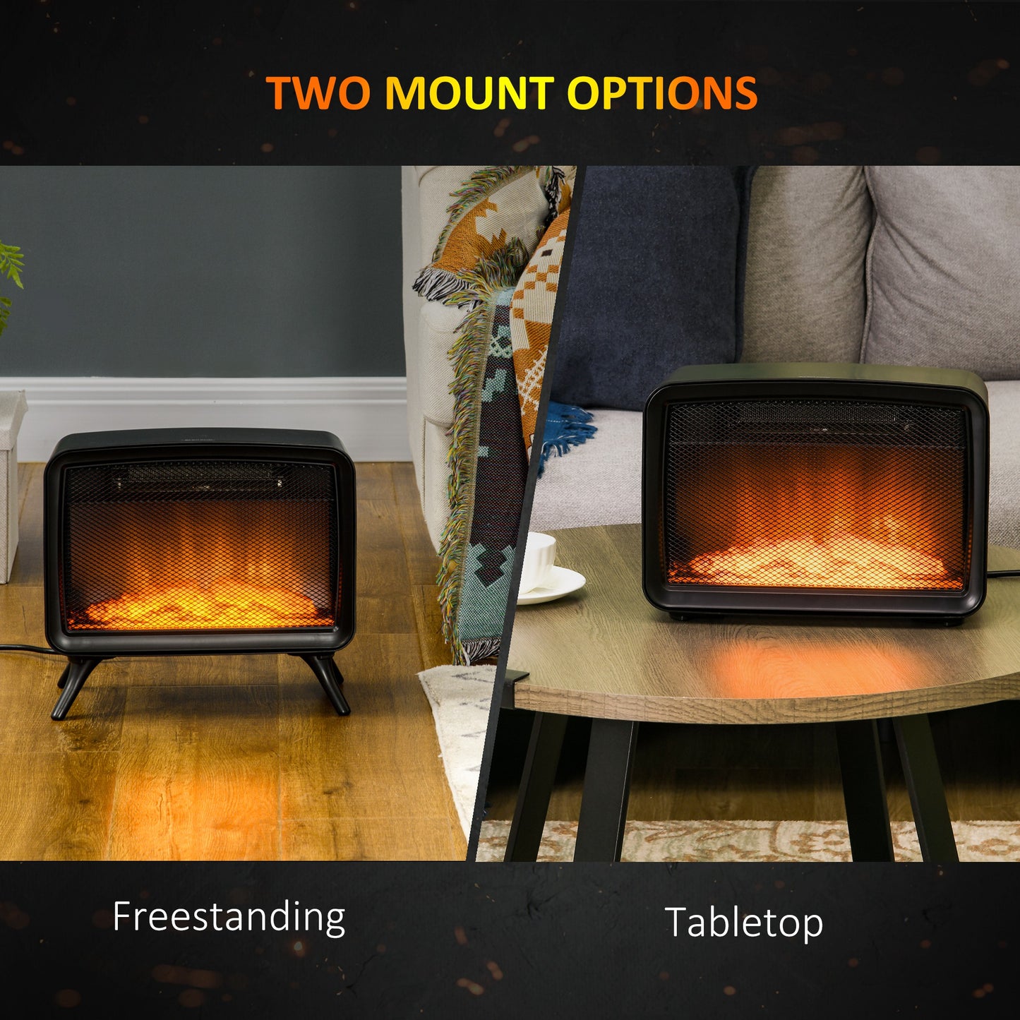 Freestanding or Tabletop Electric Fireplace, Stove Heater, 800W/1600W