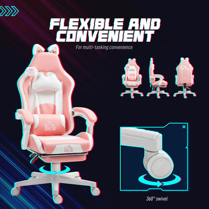 Gaming Chair with Footrest, Reclining Computer Chair, Pink