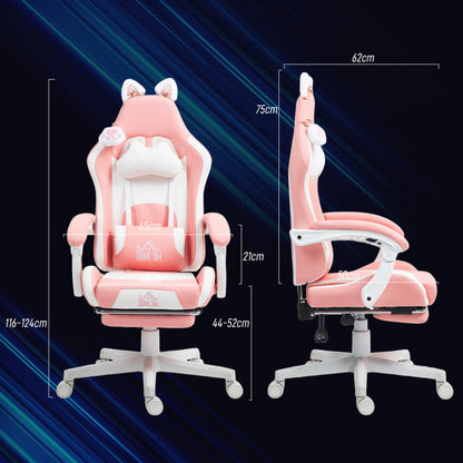 Gaming Chair with Footrest, Reclining Computer Chair, Pink