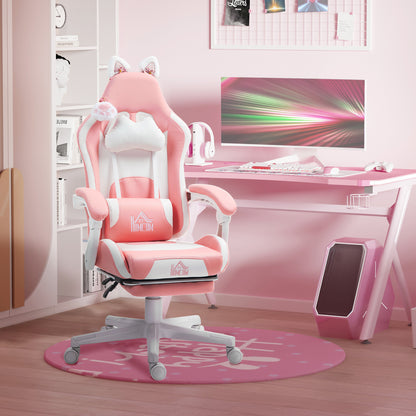 Gaming Chair with Footrest, Reclining Computer Chair, Pink