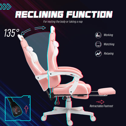 Gaming Chair with Footrest, Reclining Computer Chair, Pink