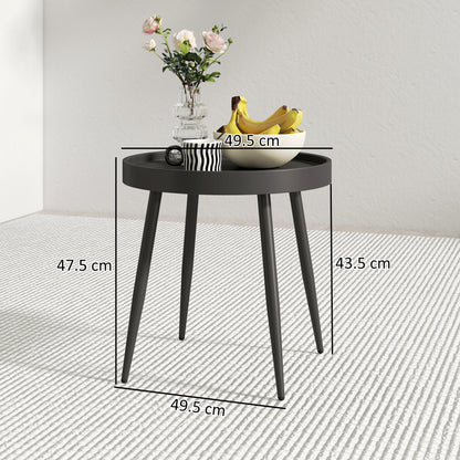 49.5 cm Round Garden Table, Small Outdoor Coffee Side Table with Plastic Tray-Style Top, Metal Legs, Garden Tables for Indoor, Patio, Porch, Balcony, Black