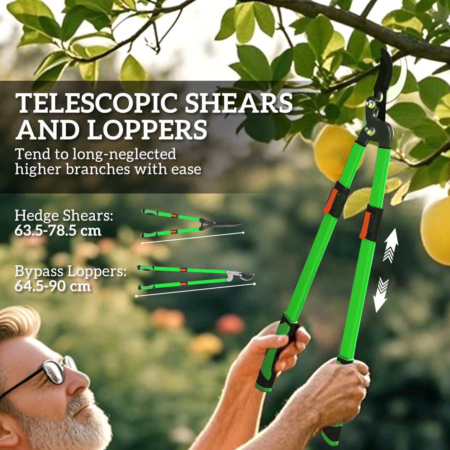 2 Pcs Garden Shears Set with Telescopic Extendable Handles