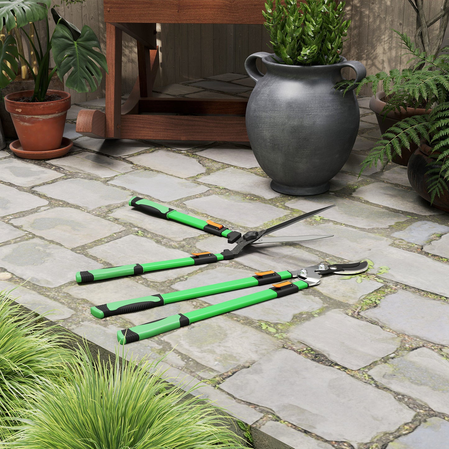 2 Pcs Garden Shears Set with Telescopic Extendable Handles