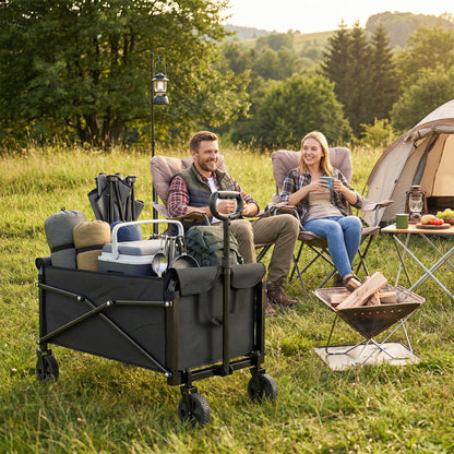 81L Festival Trolley on Wheels, Garden Folding Trolley Cart, Black