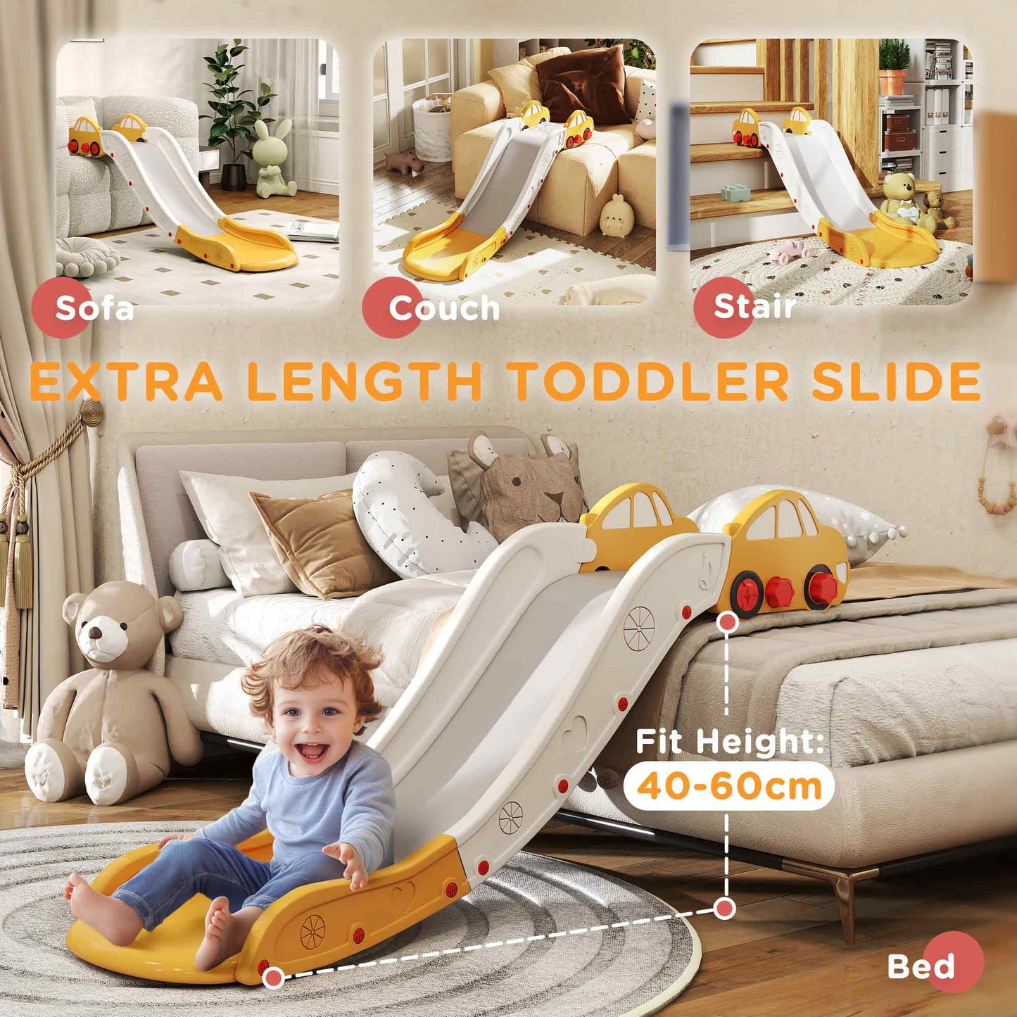Kids Slide for Bed, Sofa, Easy to Assemble, Yellow