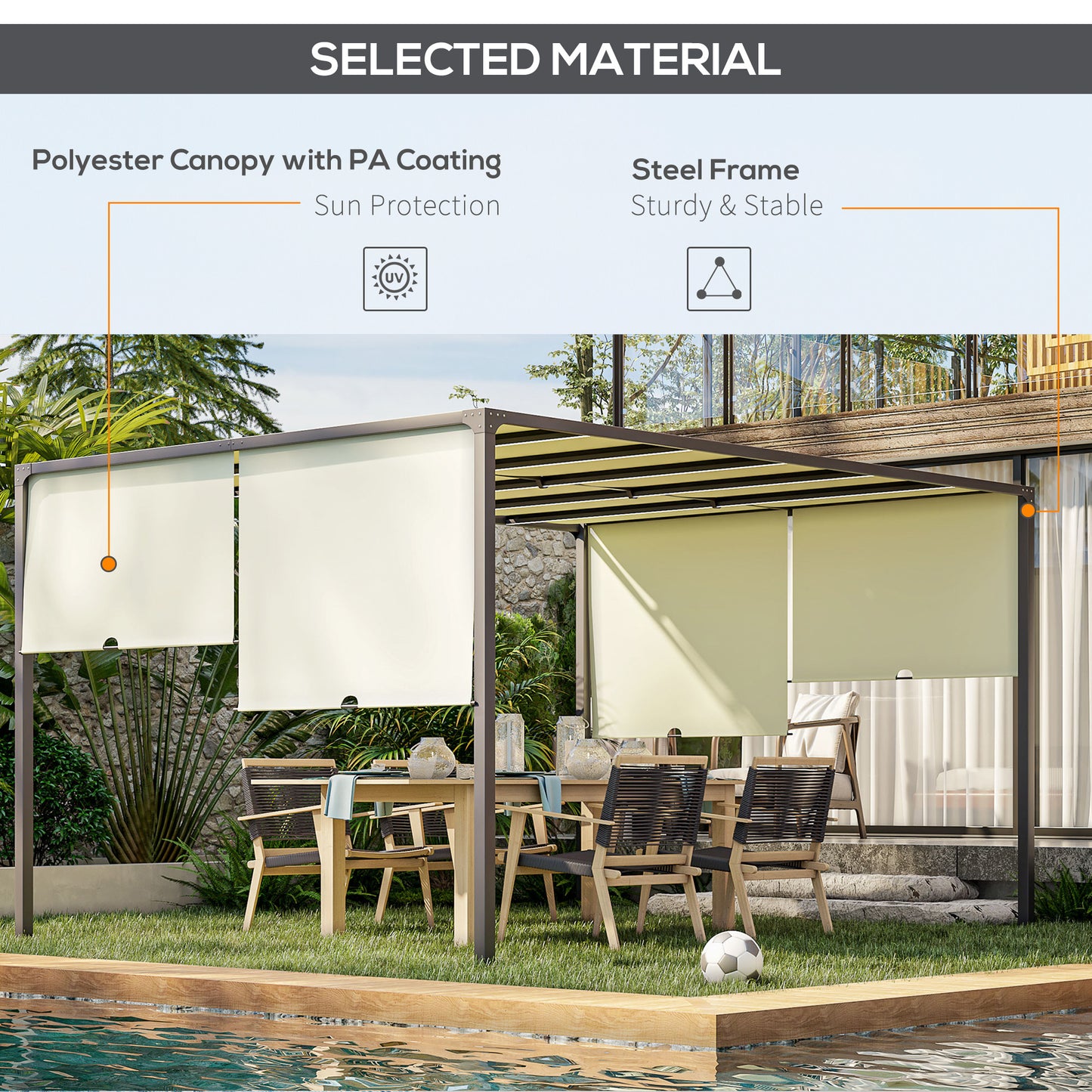 3 x 4m utdoor Garden Pergola with LED Lights Cream White