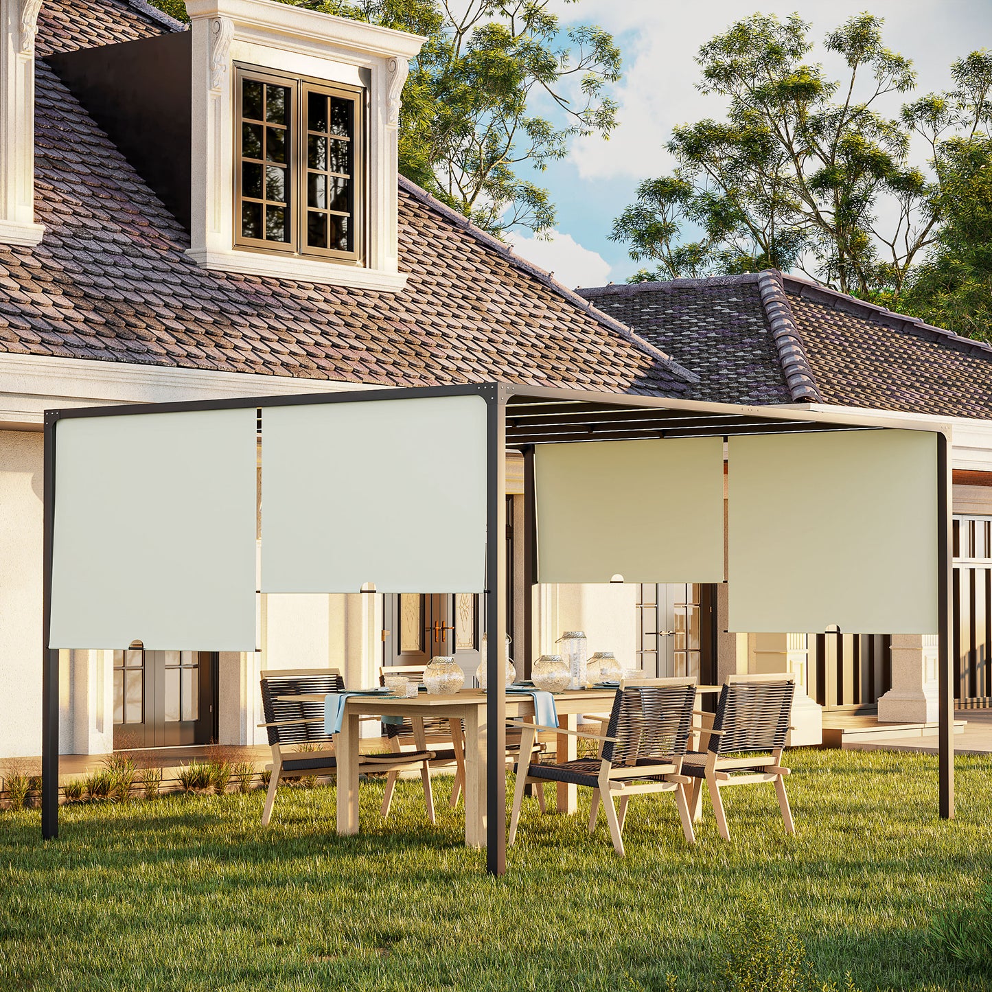3 x 4m utdoor Garden Pergola with LED Lights Cream White
