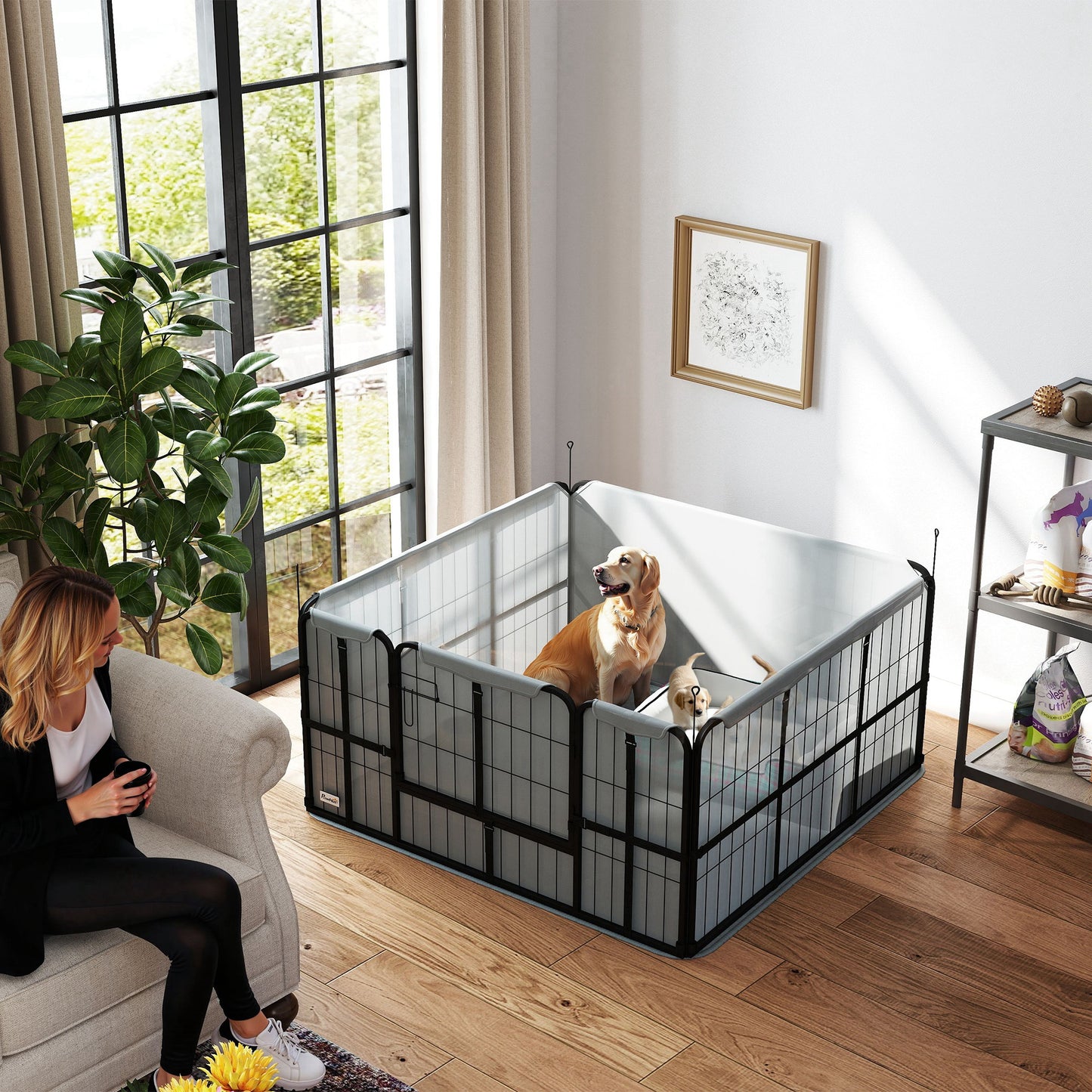Whelping Box w/ Washable Whelping Pad, Wind-Resistant Cloth, Black