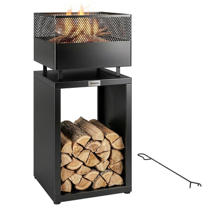 Outdoor Fire Pit with Wood Storage 87 cm Black