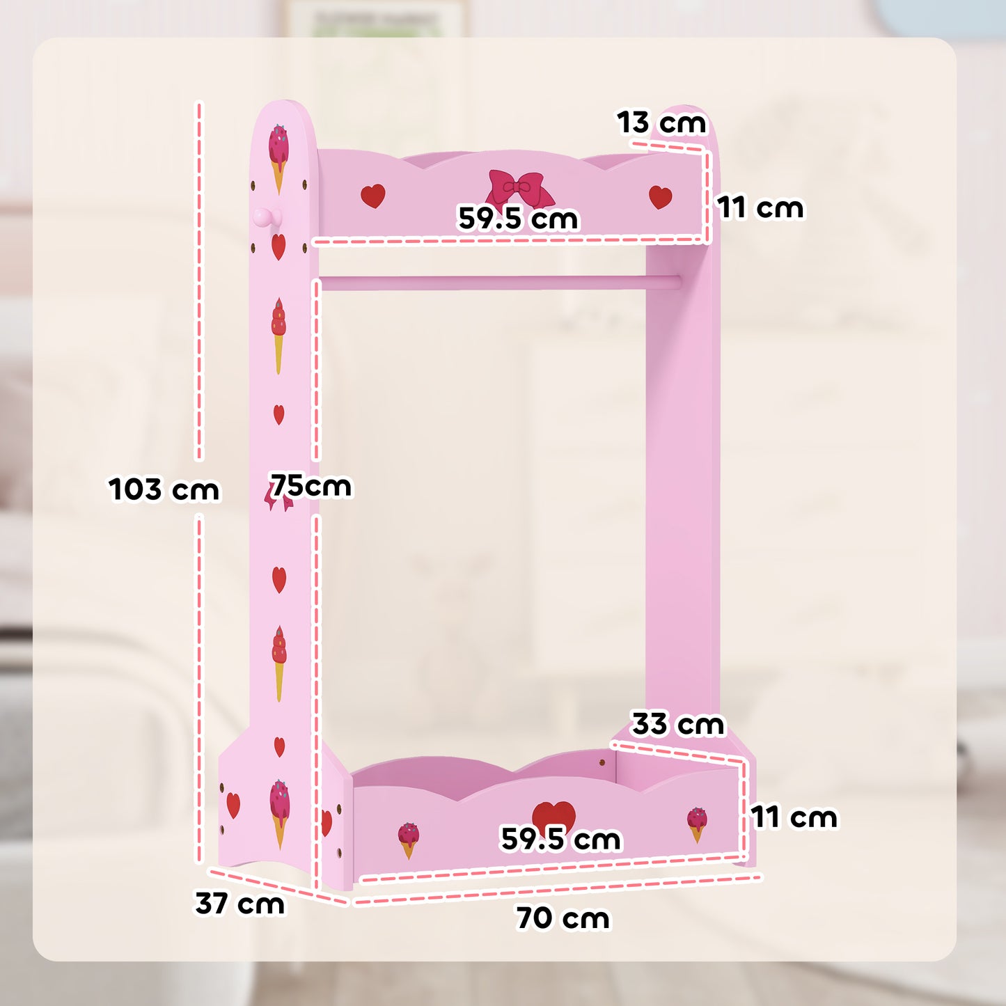 Kids Clothes Rail w/ Storage Shelves for Bedroom, Nursery, Hot Pink