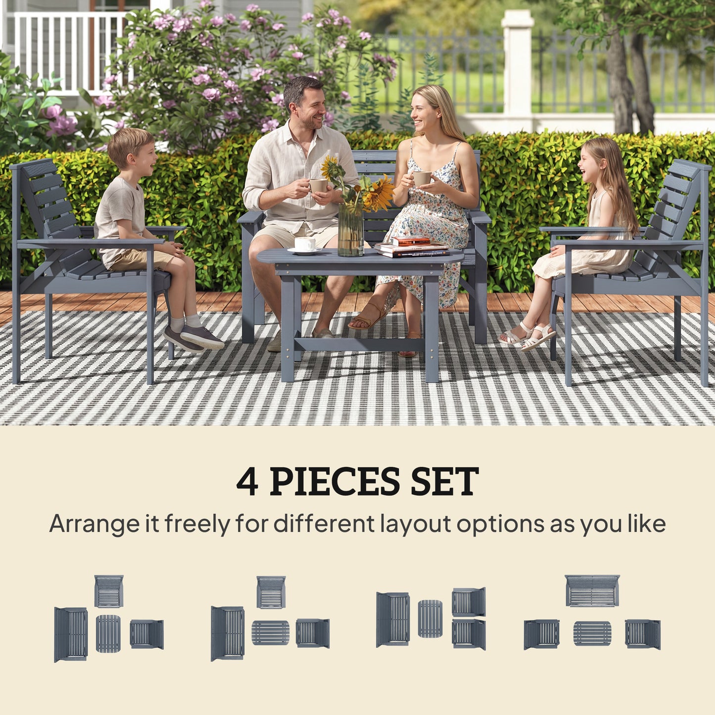 4 Seater Garden Furniture Sofa Set with Curved Seat, Grey