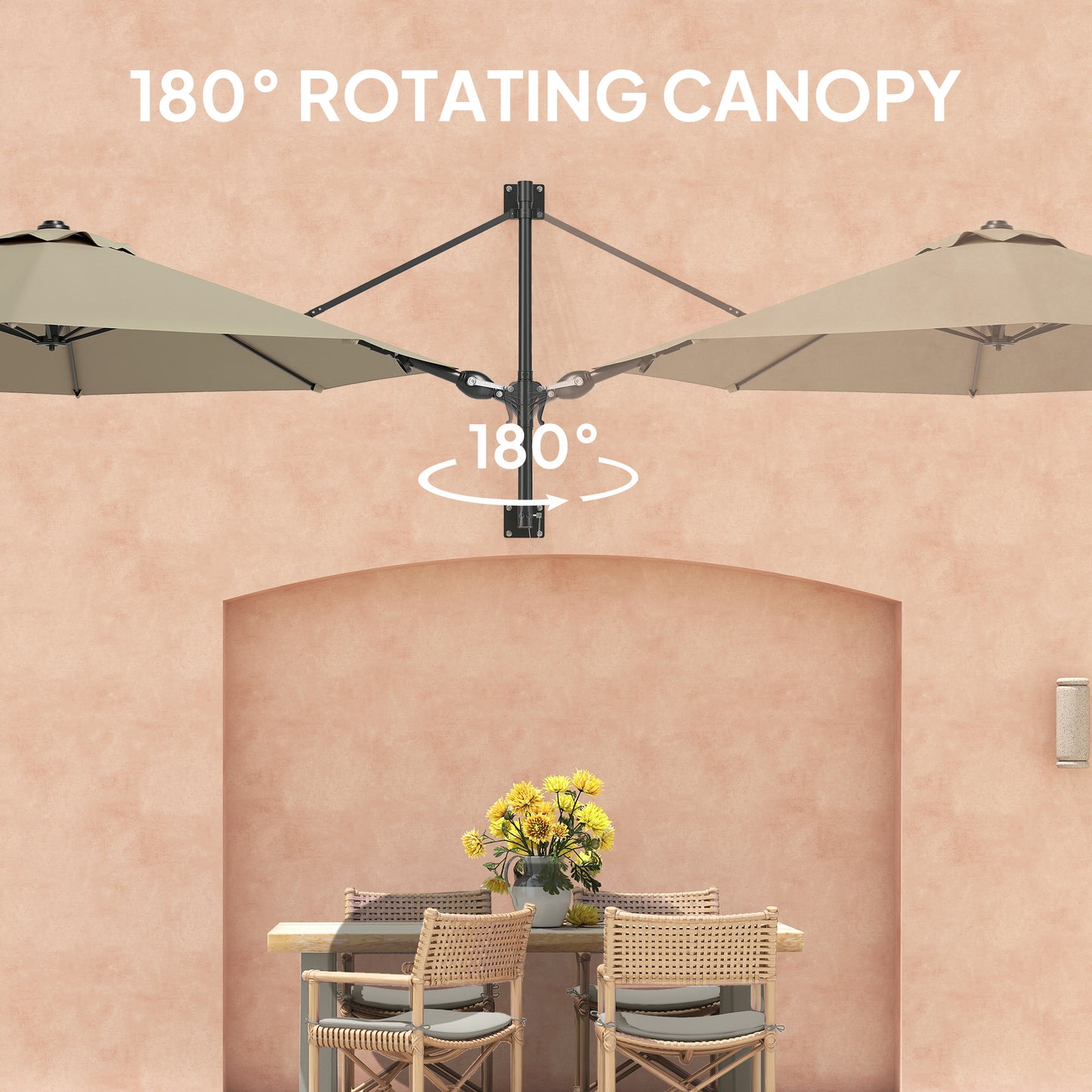 Sun Parasol with Vent, Wall Umbrella for Patio, Garden, Khaki