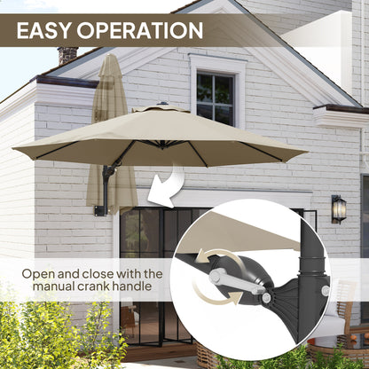 Sun Parasol with Vent, Wall Umbrella for Patio, Garden, Khaki