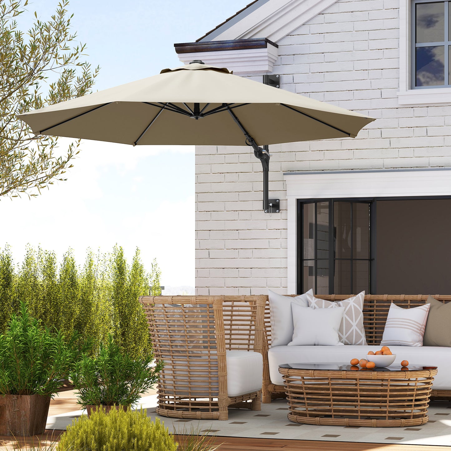 Sun Parasol with Vent, Wall Umbrella for Patio, Garden, Khaki