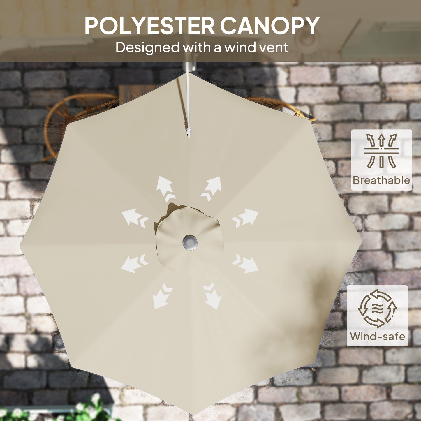 Sun Parasol with Vent, Wall Umbrella for Patio, Garden, Khaki