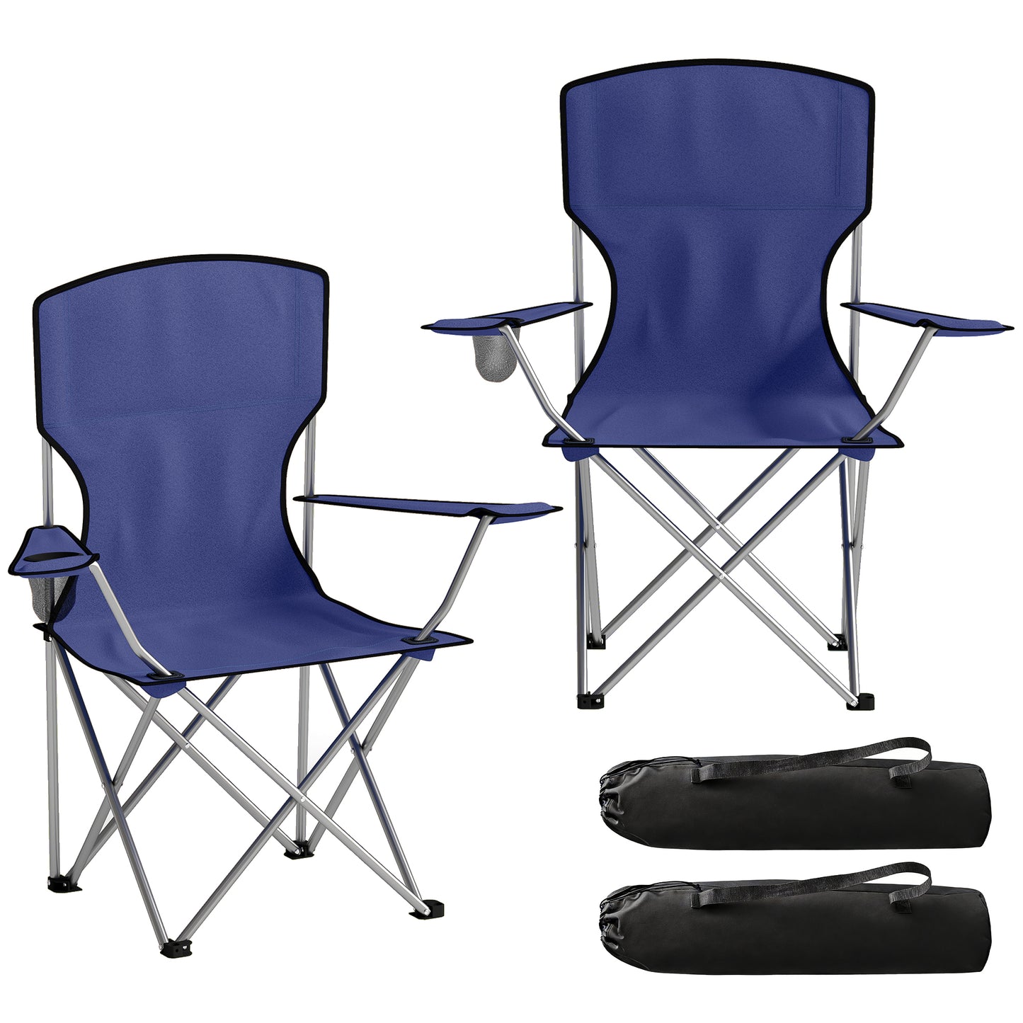 Camping Chair Set of 2 Portable Folding Dark Blue