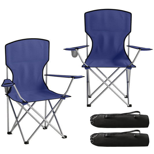 Camping Chair Set of 2 Portable Folding Dark Blue