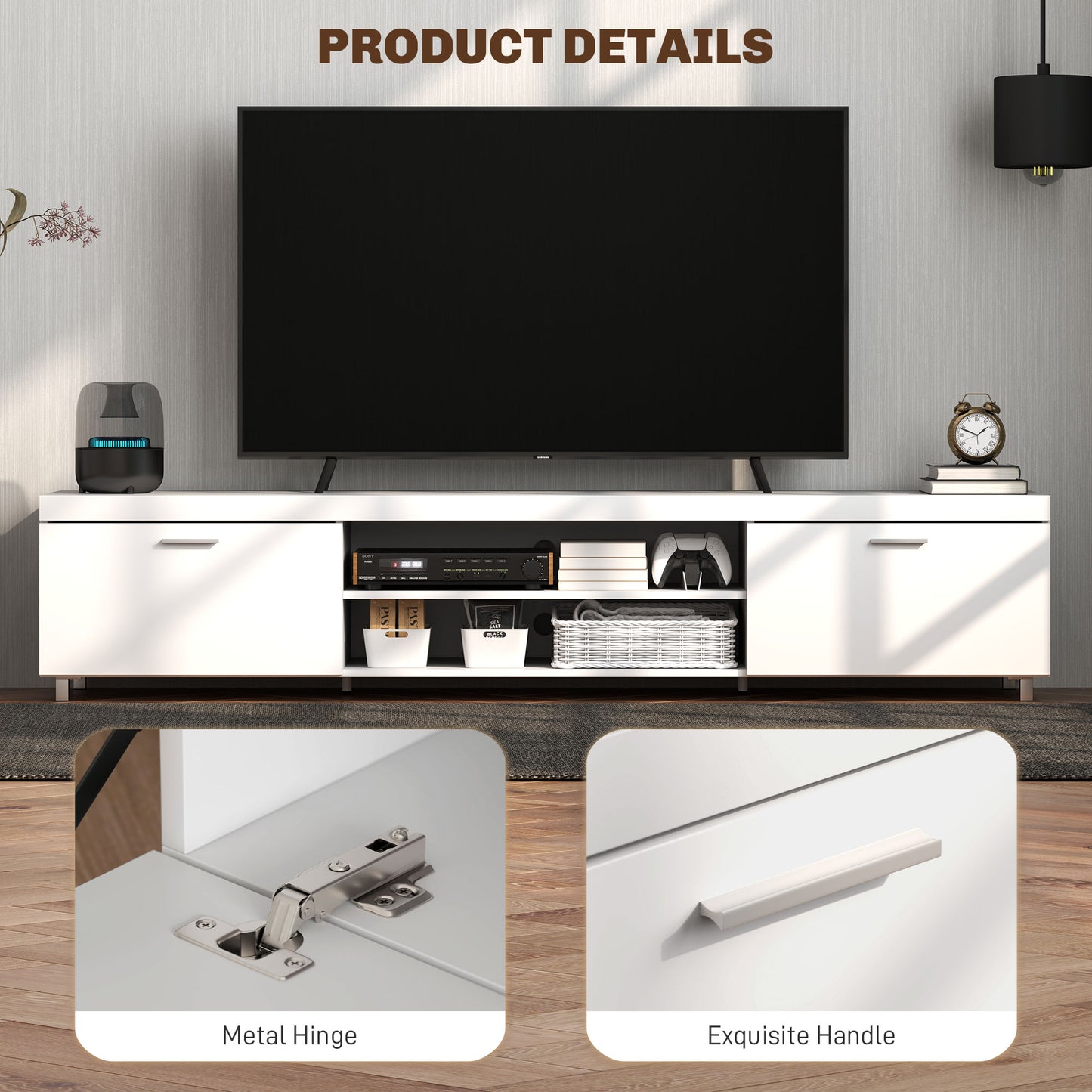 Modern Unit for TV w/ Cabinet Shelf for Living Room White