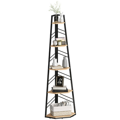 5-Tier Corner Bookcase, Floor Standing Shelving Unit, Natural