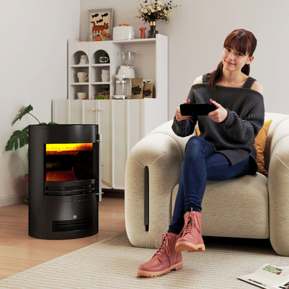 Fireplace Electric Heater Stove w/ Thermostat Control Black Freestanding
