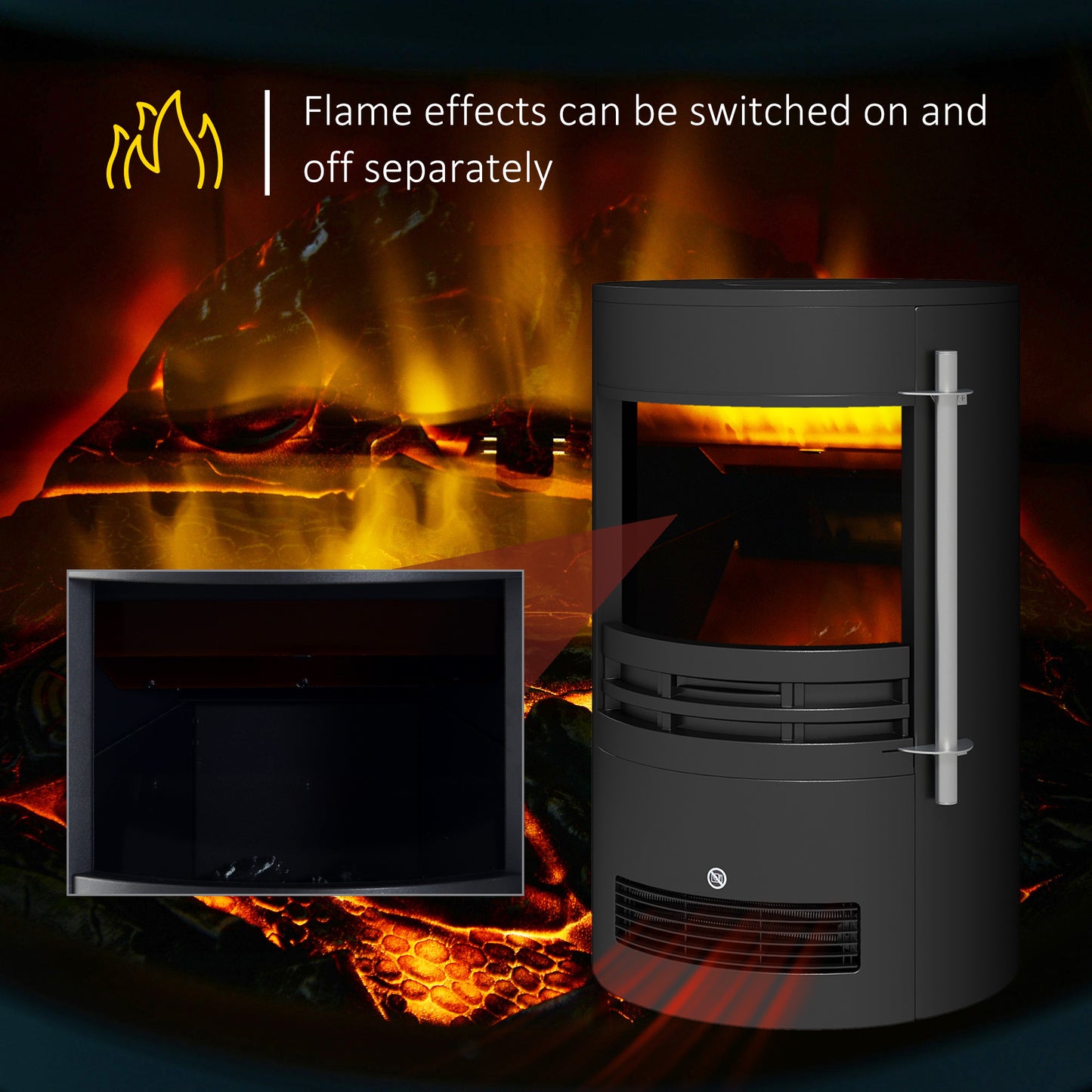 Fireplace Electric Heater Stove w/ Thermostat Control Black Freestanding