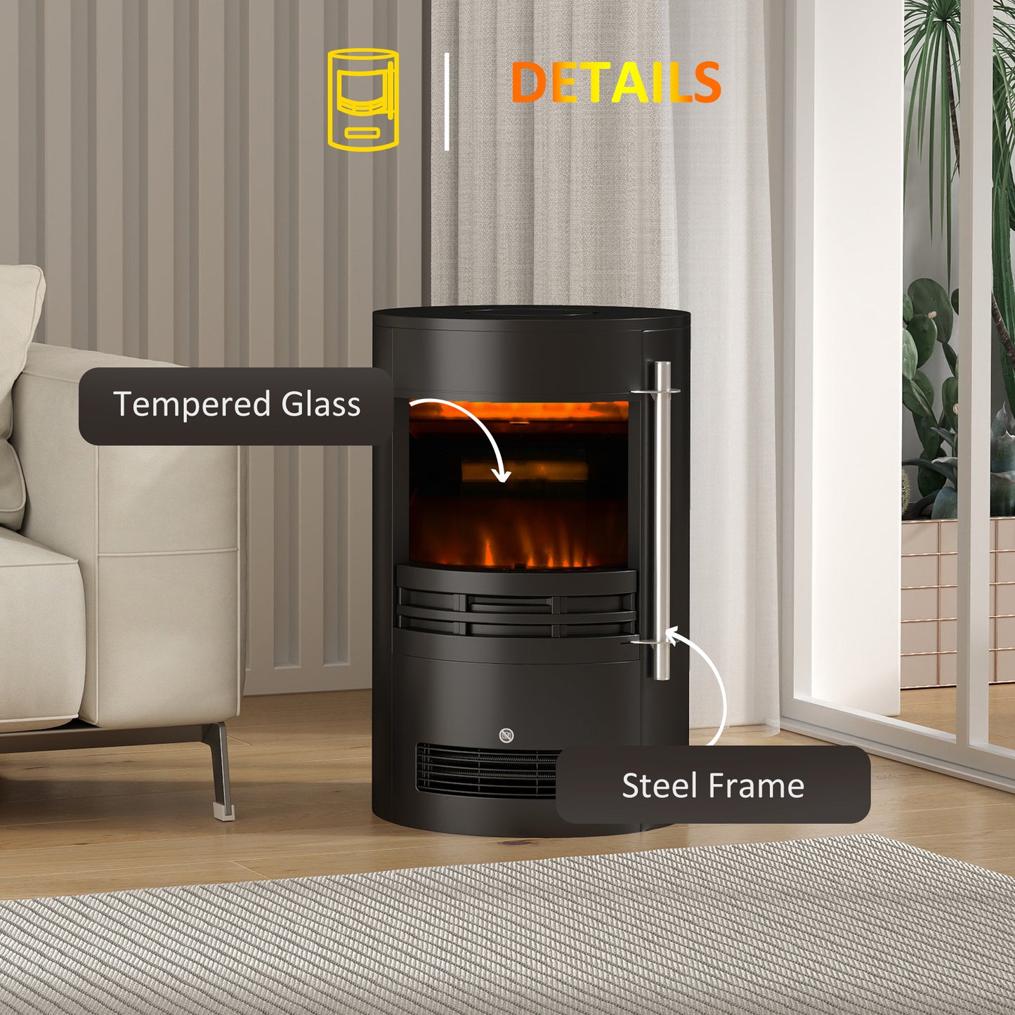 Fireplace Electric Heater Stove w/ Thermostat Control Black Freestanding