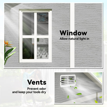 6 x 6ft Plastic Garden Shed with Floor, Window, Vents, Grey