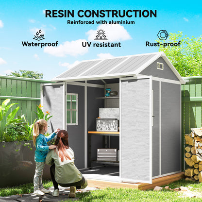 6 x 6ft Plastic Garden Shed with Floor, Window, Vents, Grey