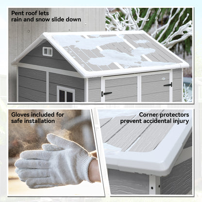 6 x 6ft Plastic Garden Shed with Floor, Window, Vents, Grey