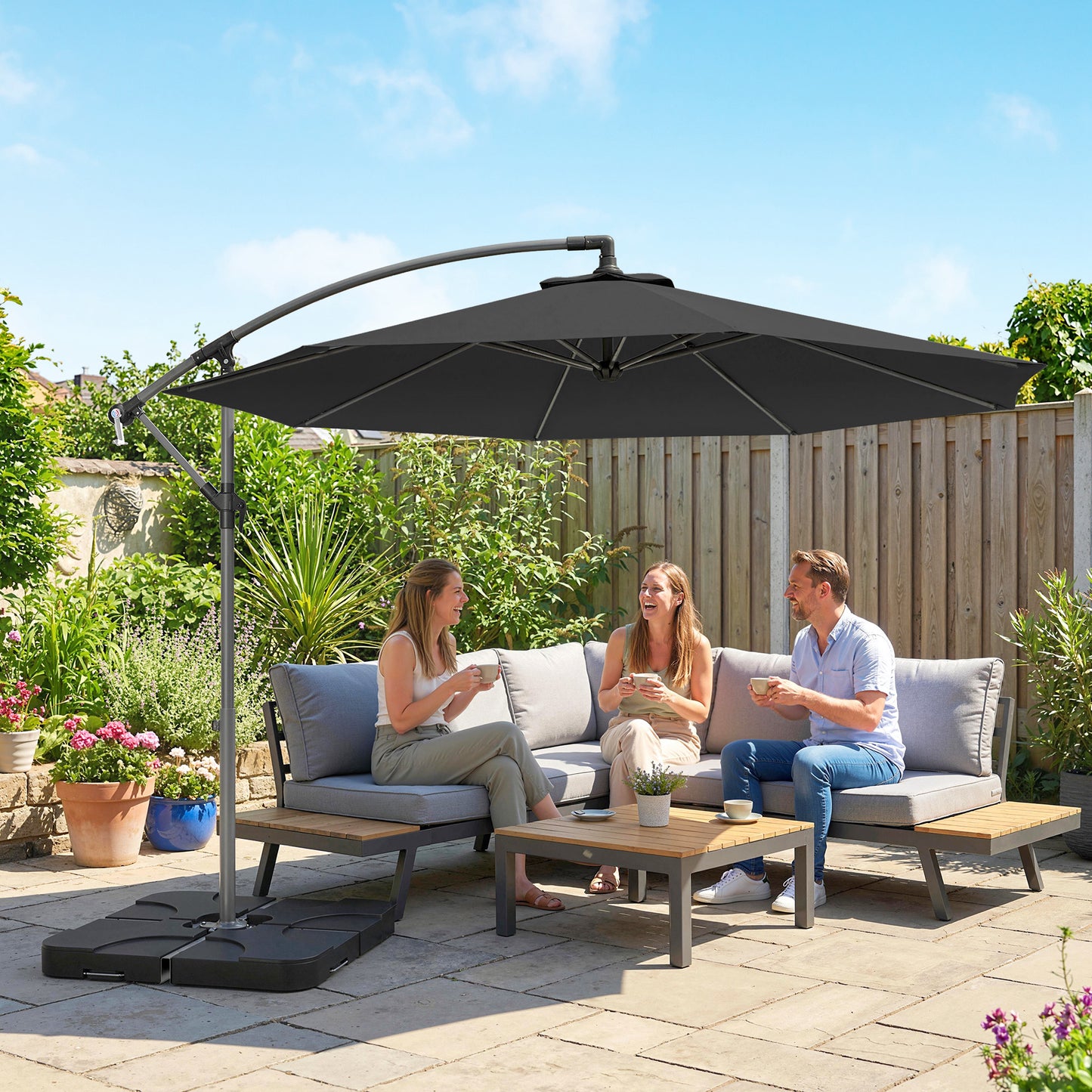 3(m) Banana Parasol Cantilever Umbrella Garden w/ Base Weights - Black
