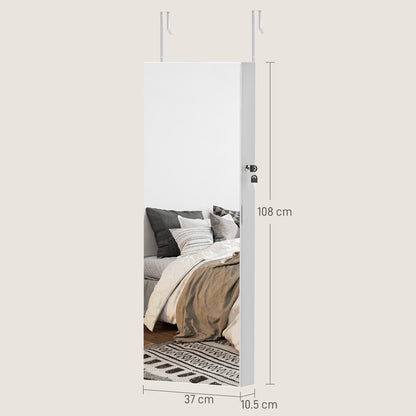 Door Hanging or Wall Mounted Jewellery Cabinet w/ Mirror Black Lining