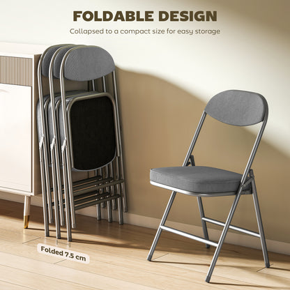 Folding Chairs Set of 4 with Cushioned Seat, Steel Frame, Grey