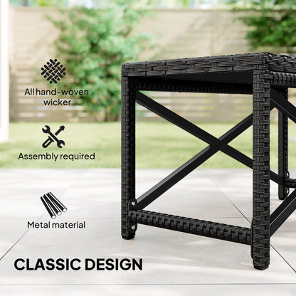 Outdoor Coffee Table, PE Rattan Side Table w/ Plastic Board, Black