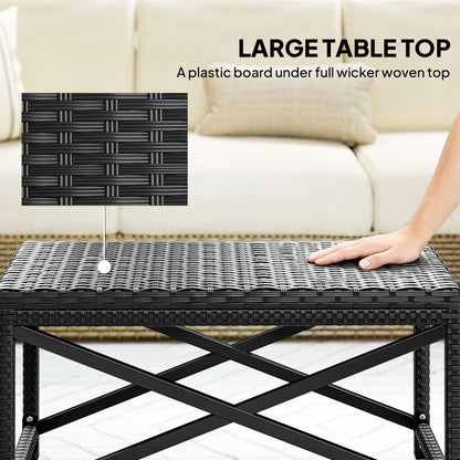 Outdoor Coffee Table, PE Rattan Side Table w/ Plastic Board, Black
