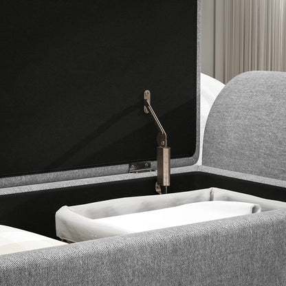 Storage Ottoman with Armrest, Upholstered Linen Storage Bench