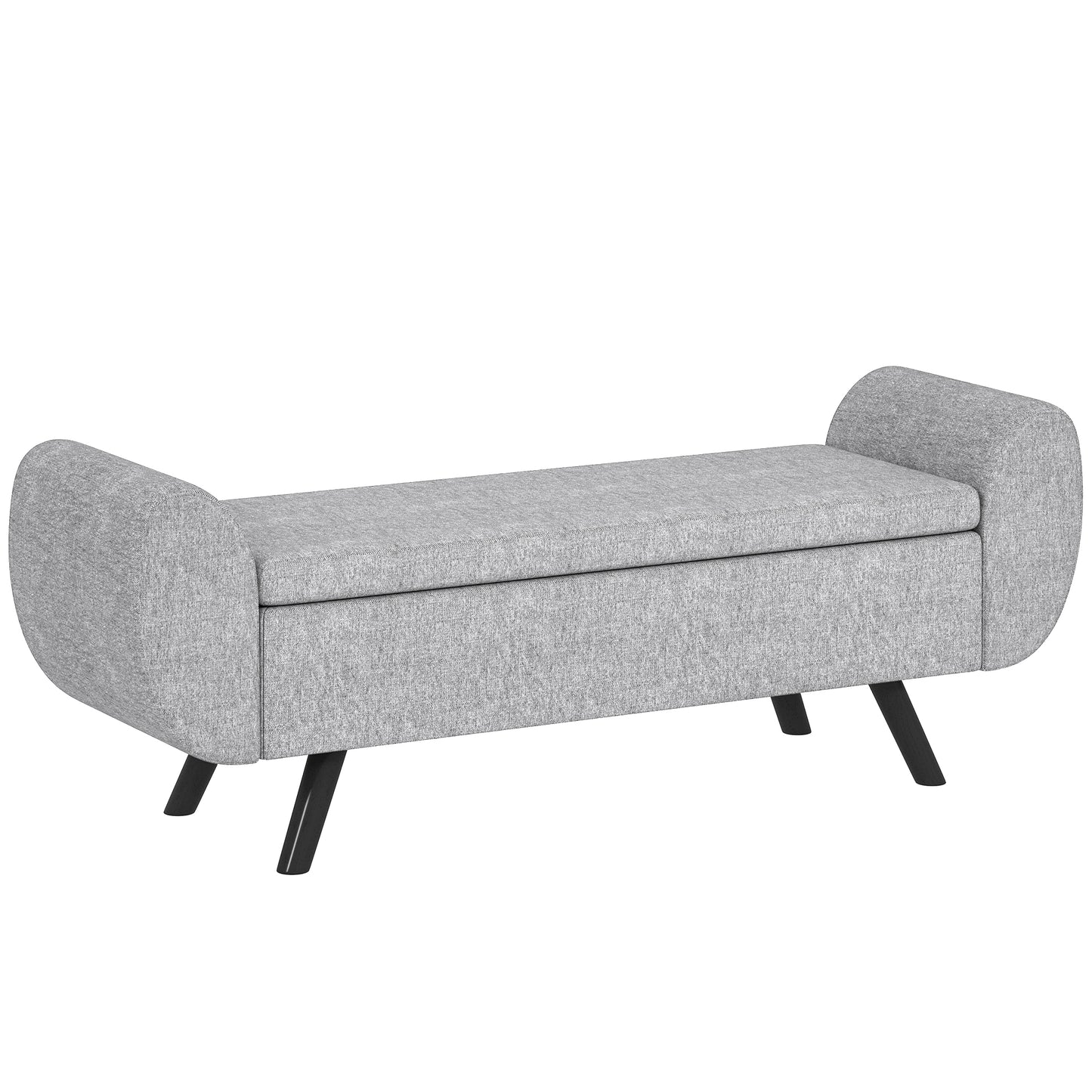 Storage Ottoman with Armrest, Upholstered Linen Storage Bench