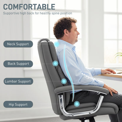 Office Chair 180kg, High Back Desk Chair with Spring Cushion, Grey