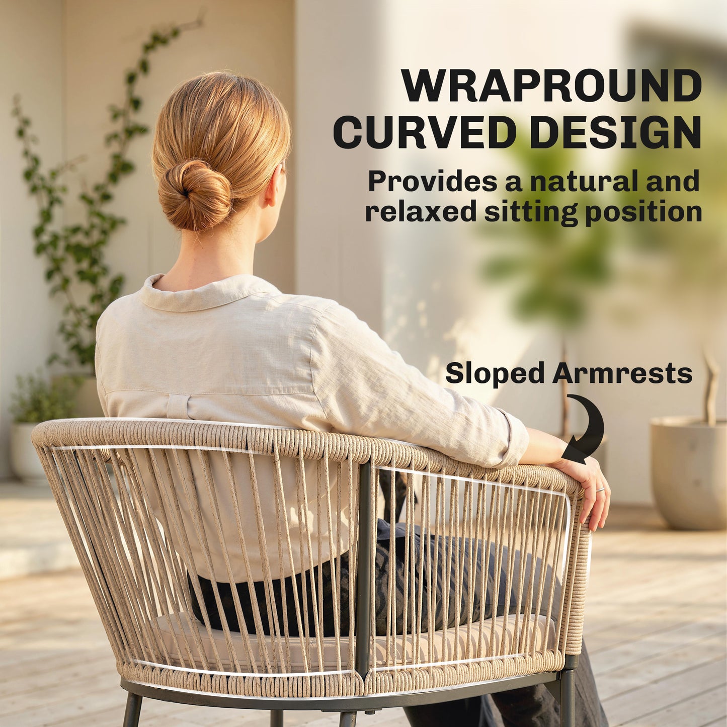 Garden Chairs Set of 2, Rattan Dining Chairs with Cushions, Natural