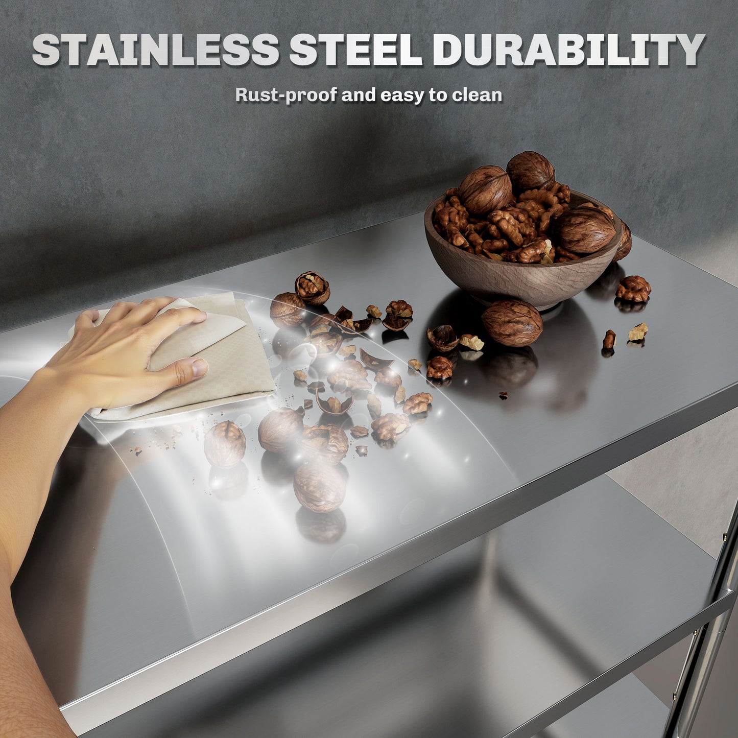 3-Tier Stainless Steel Bakers Rack, Microwave Stand for Small Spaces