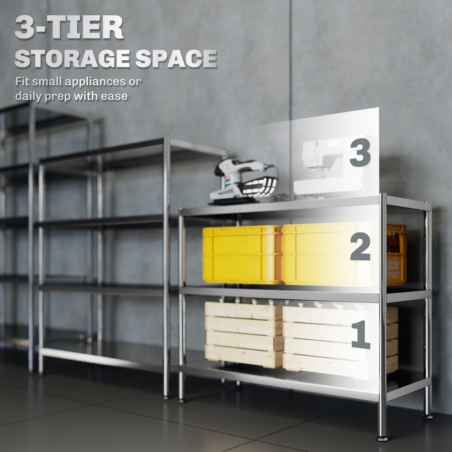3-Tier Stainless Steel Bakers Rack, Microwave Stand for Small Spaces