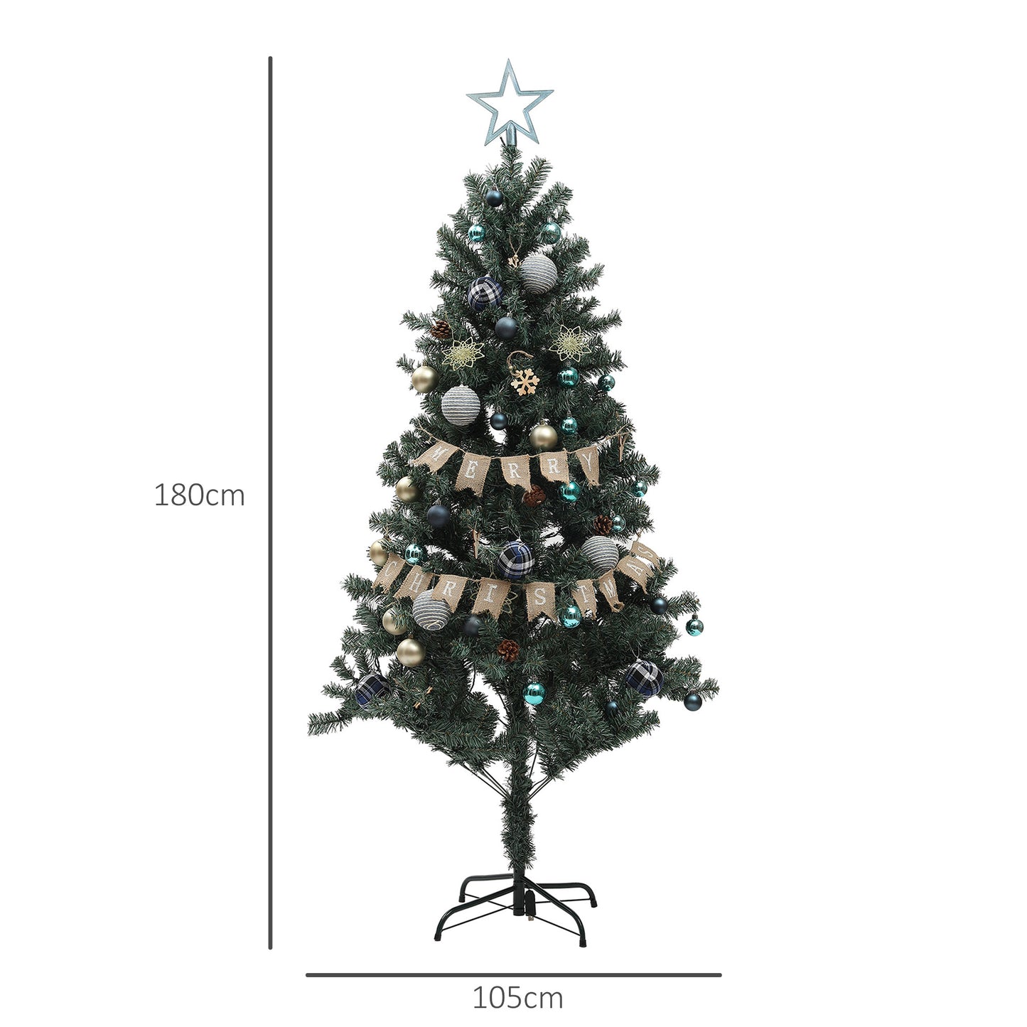 6ft Artificial Christmas Tree with LED Lights and Blue Decorations