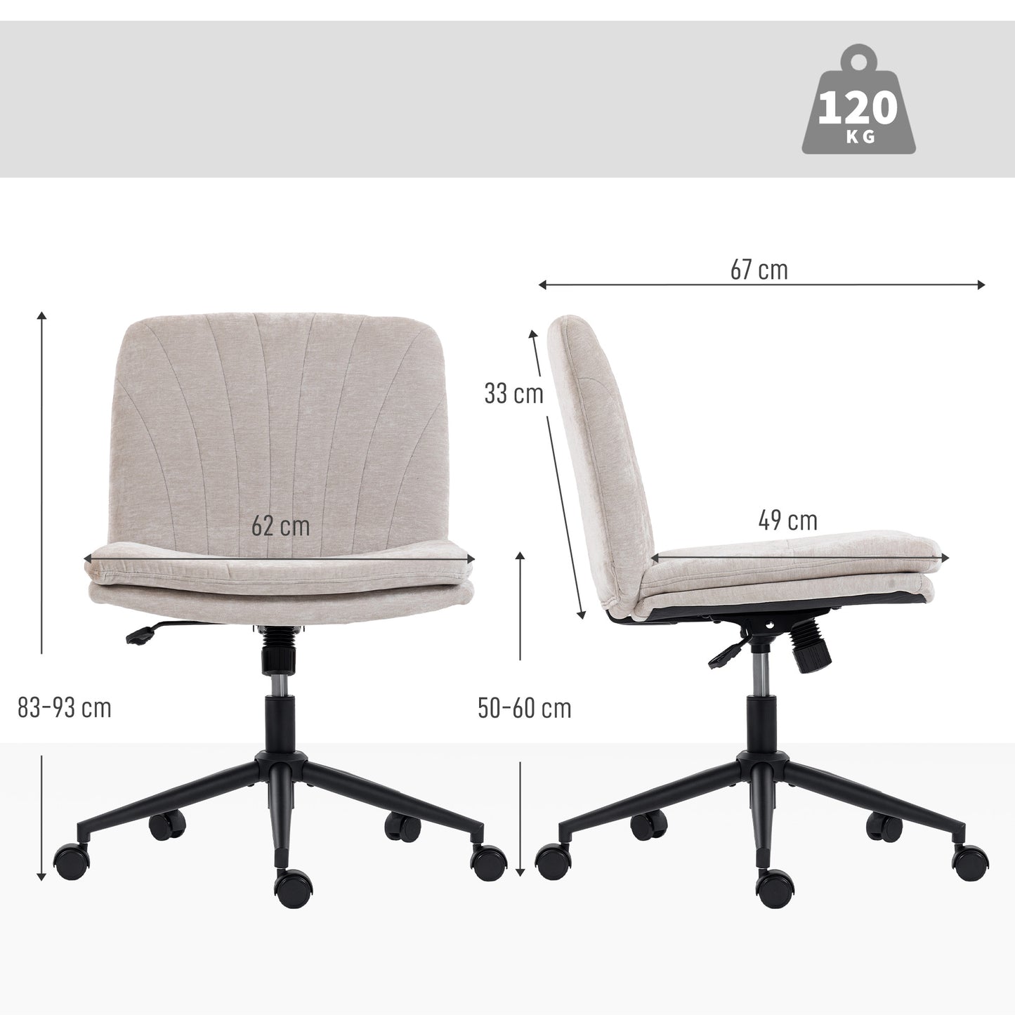 Criss Cross Chair with Wheels, Armless Wide Office Chair, Beige