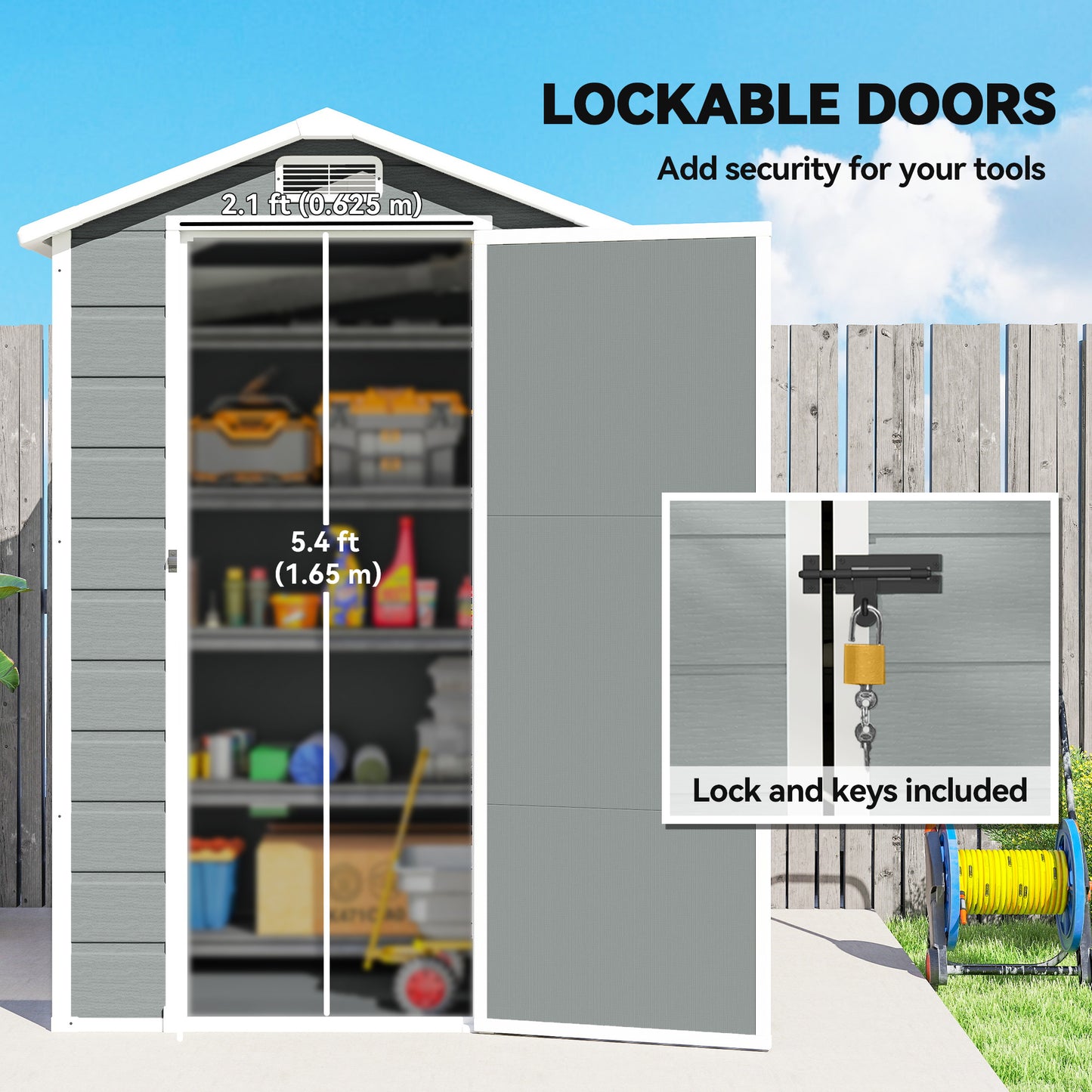 4 x 3 ft Plastic Small Garden Shed with Lockable Door, Light Grey