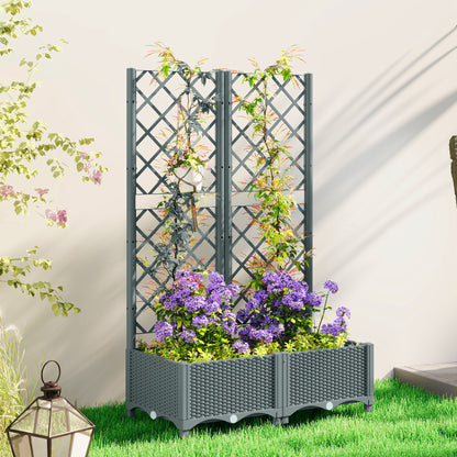 Plastic Planter Box with Trellis, Vegetable Planter w/ Drain Plugs