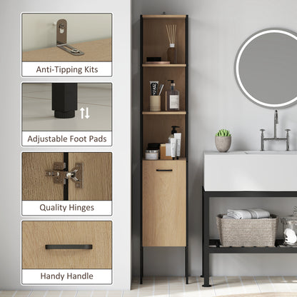 Tall Bathroom Cabinet with 3 Open Shelves Adjustable Shelf, Natural