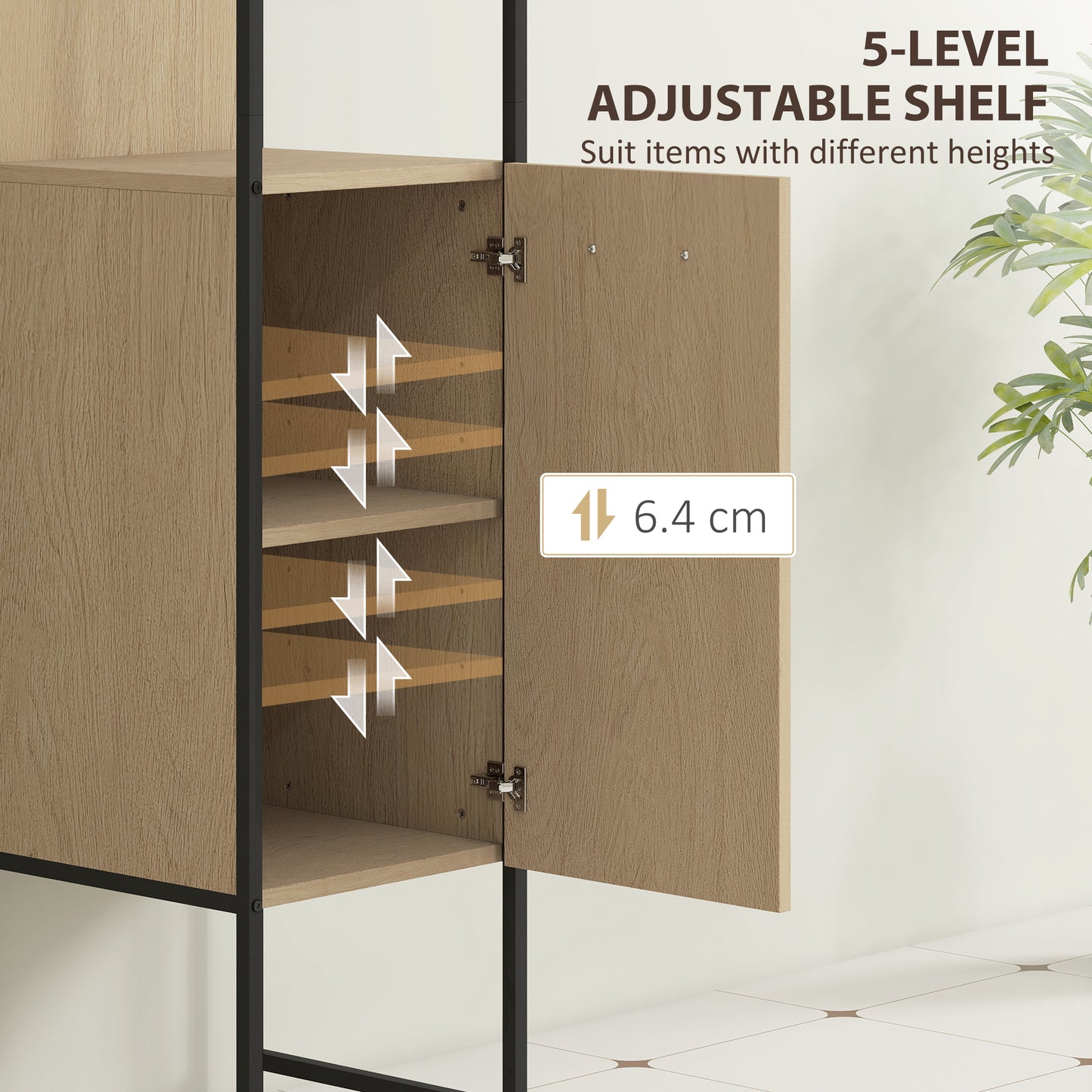 Tall Bathroom Cabinet with 3 Open Shelves Adjustable Shelf, Natural